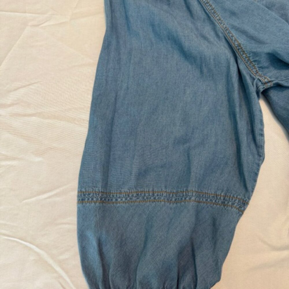 Alice Blue Y2K Denim Chambray Blue Cotton Blouse Puff Sleeve Casual Size XL - Picture 3 of 9